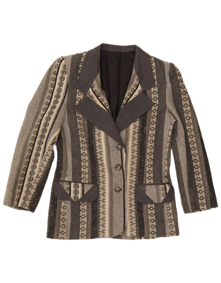 HEAVEN Giacca blazer a 3 bottoni da donna IT 46 Lana geometrica grigia grande