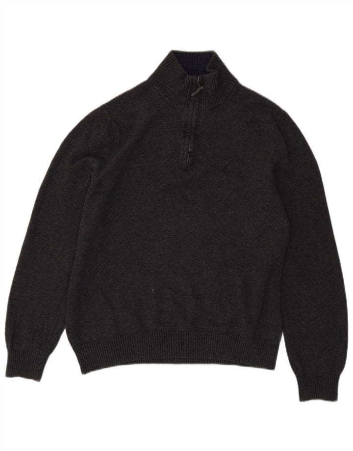 NAUTICA Maglione da uomo con zip e collo in cotone grigio medio