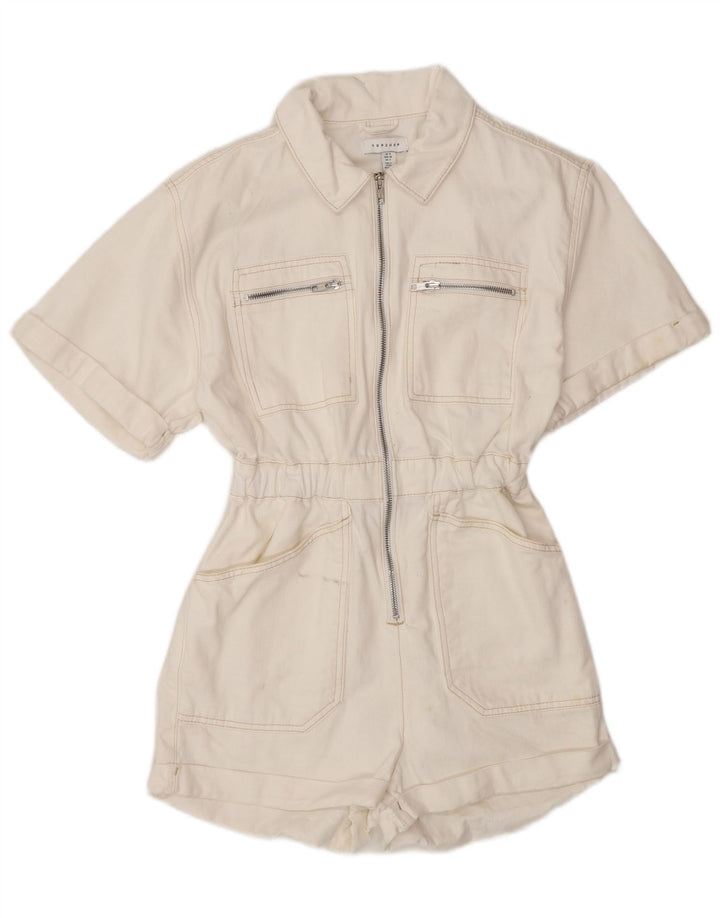 Topshop Tutina in denim da donna UK 8 piccola in cotone bianco
