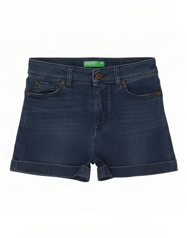 Pantaloncini di jeans da donna Benetton piccoli W26 in cotone blu navy