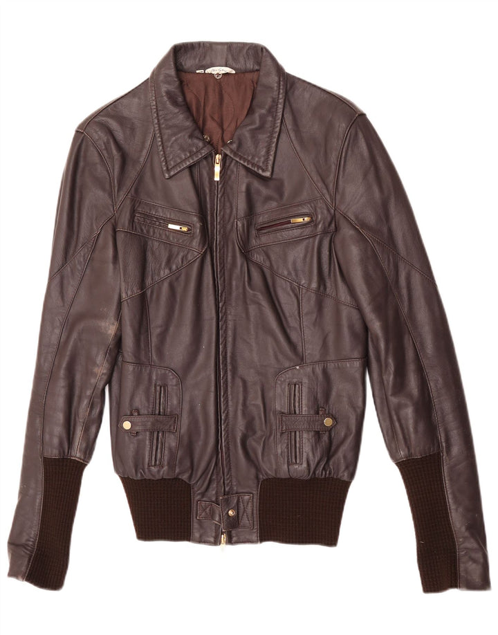 Giacca in pelle da donna vintage IT 46 grande in pelle marrone
