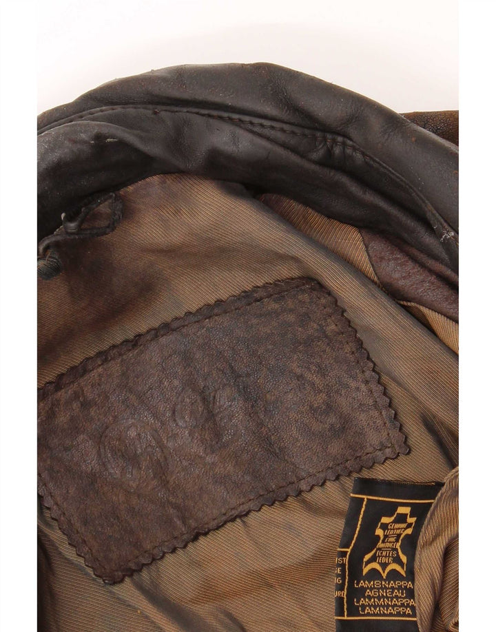 Giubbotto bomber in pelle da uomo Gina Bacconi UK 36 piccolo marrone patchwork retrò