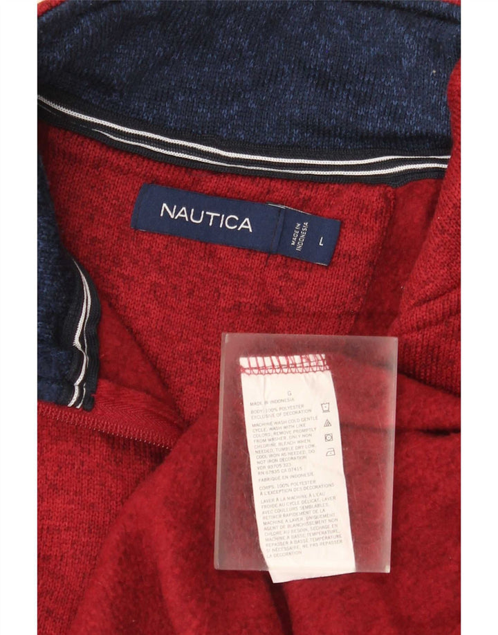 Felpa da uomo con collo con zip Nautica, maglione grande, poliestere screziato bordeaux