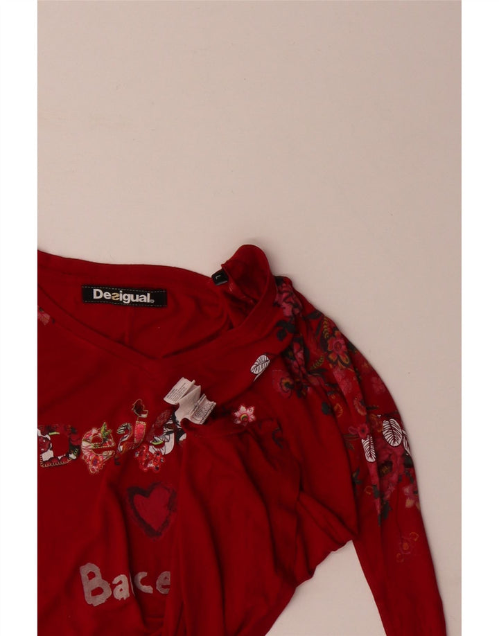 DESIGUAL Donna Barcelona Graphic Top manica lunga UK 16 Grande cuore rosso