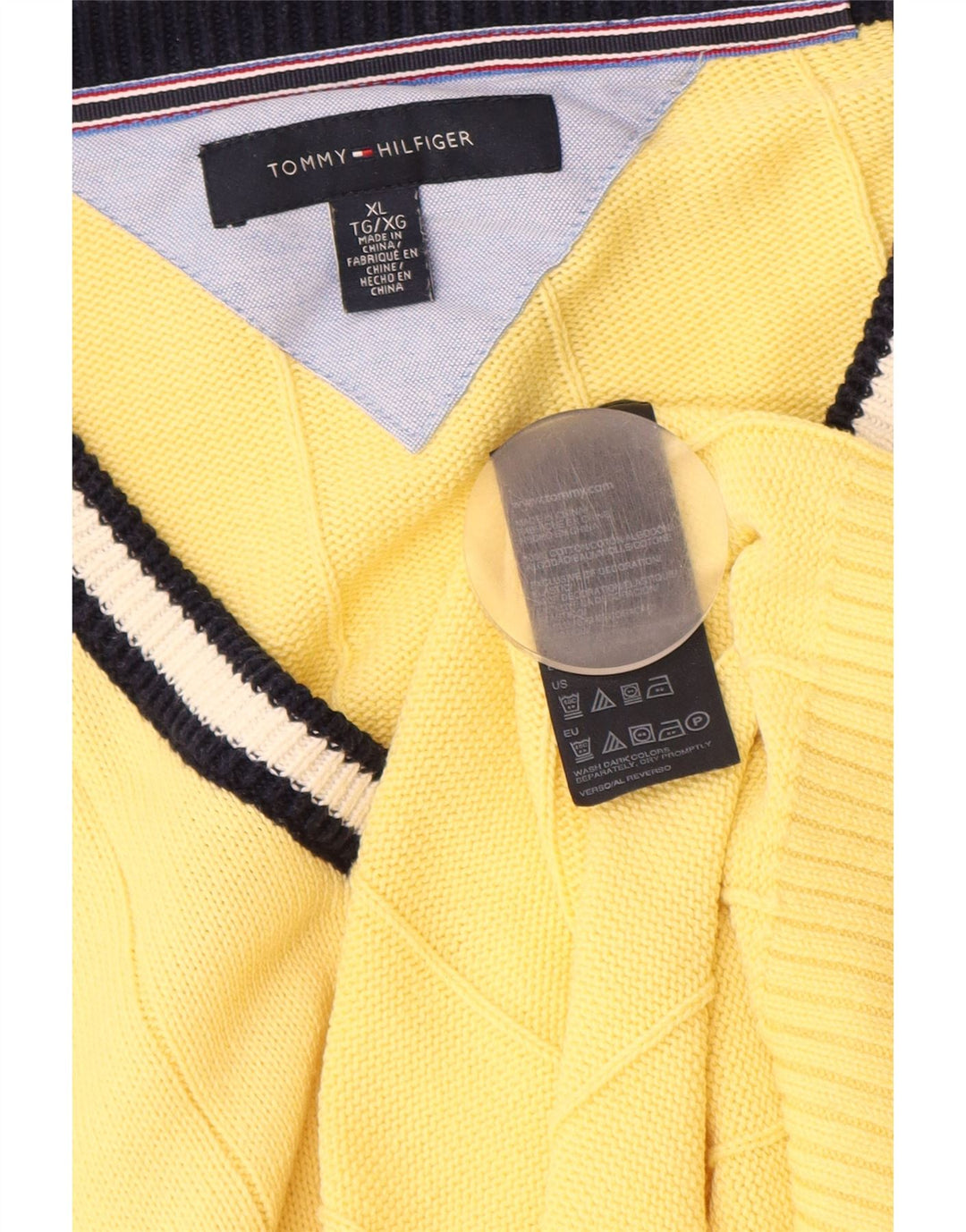 TOMMY HILFIGER Maglione da uomo con scollo a V XL in cotone giallo