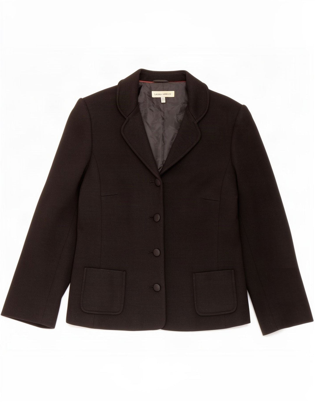 Giacca blazer a 4 bottoni da donna Laura Ashley UK 14 grande acrilico nero