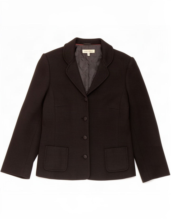 Giacca blazer a 4 bottoni da donna Laura Ashley UK 14 grande acrilico nero