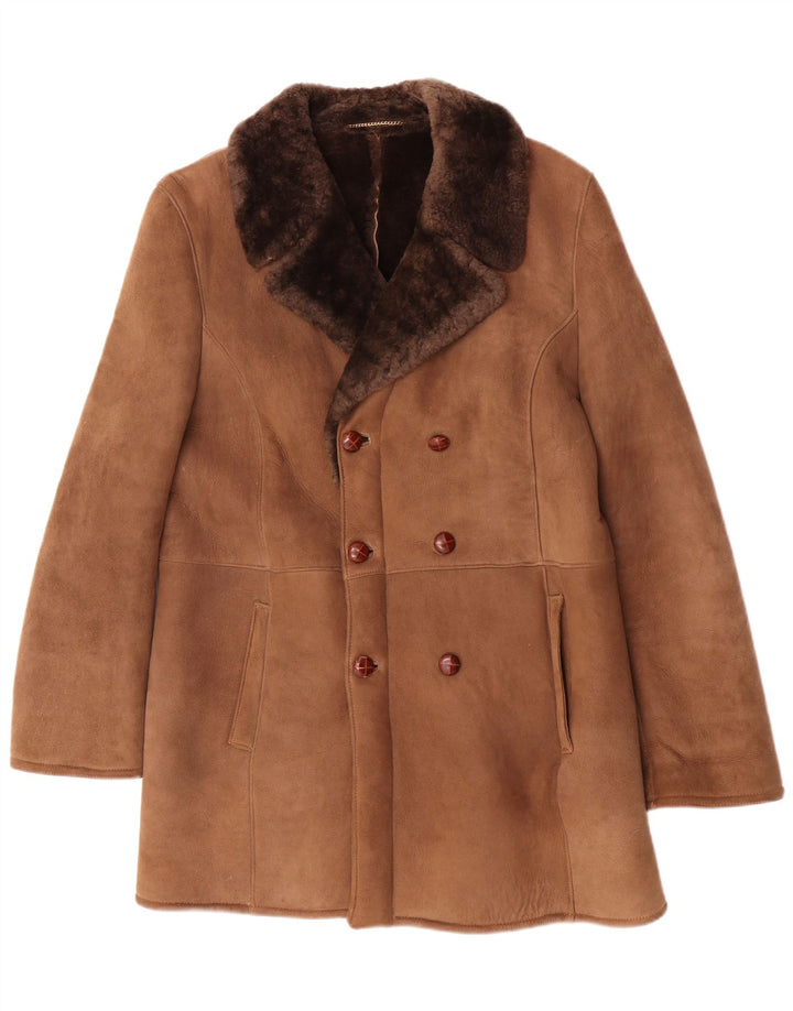 Cappotto doppiopetto in shearling da uomo Fibok UK 38 Marrone medio