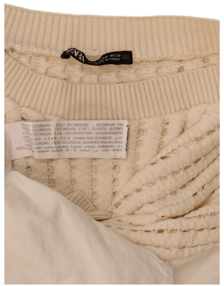 Top in camicetta all'uncinetto da donna Zara UK 14 cotone bianco medio