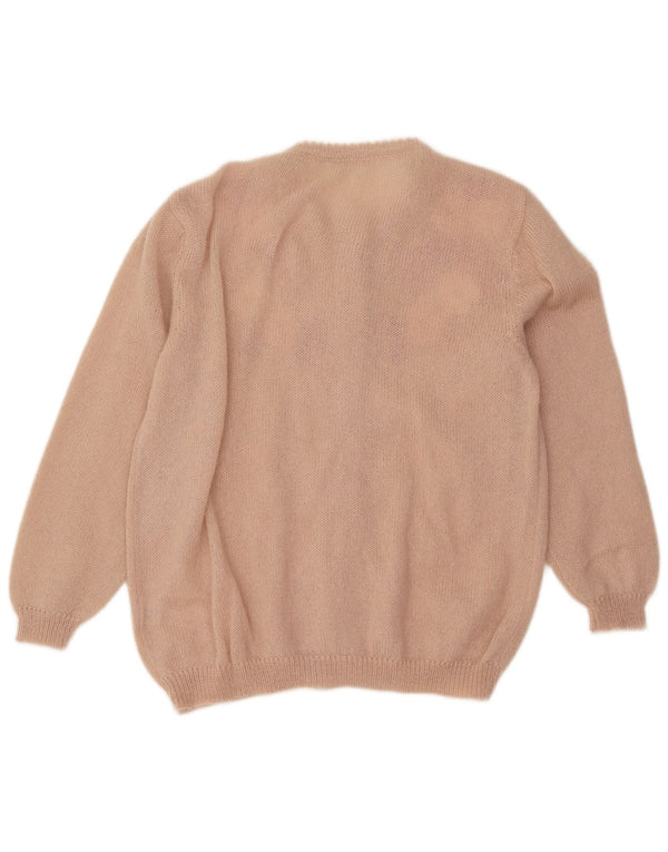 Maglione cardigan vestibilità ampia da donna vintage UK 18 XL Mohair floreale rosa