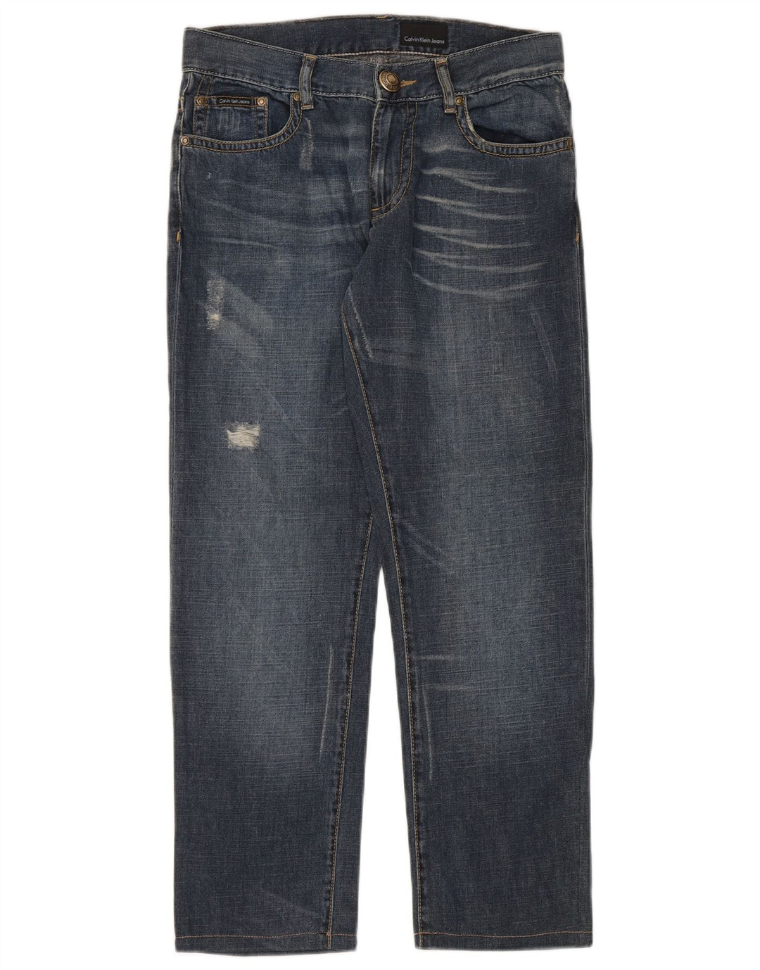 Jeans dritti invecchiati da uomo Calvin Klein W31 L28 cotone blu