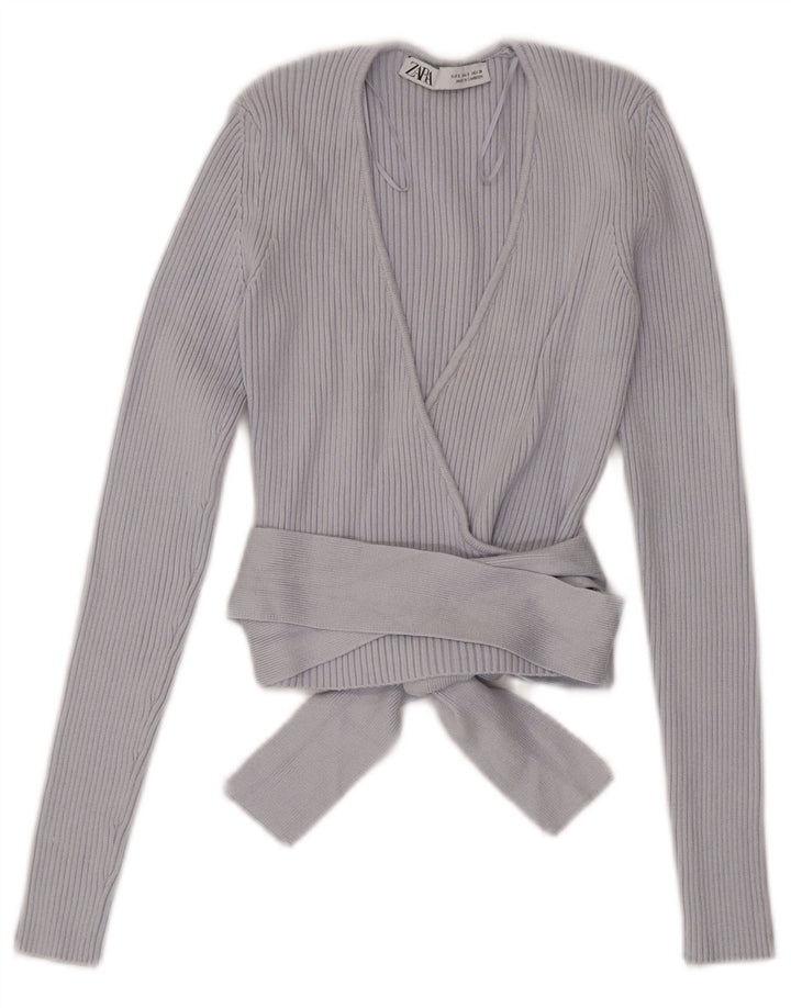 Top cardigan corto avvolgente da donna Zara UK 8 piccolo blu