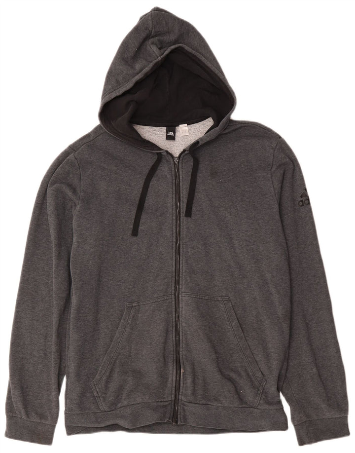 Maglione con cappuccio e zip Adidas da uomo grande in cotone grigio