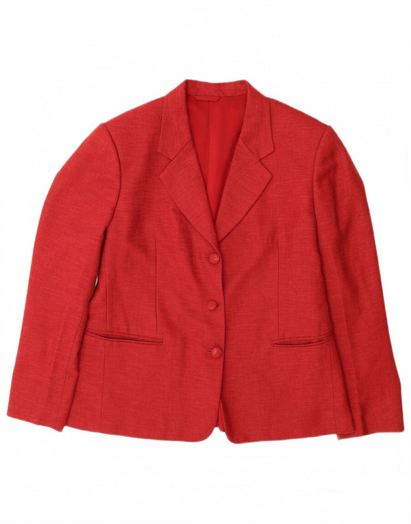 Giacca blazer a 3 bottoni da donna VINTAGE UK 14 grande rossa screziata