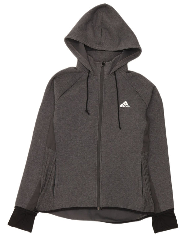 Maglione con cappuccio e zip da donna Adidas UK 14 grande cotone grigio