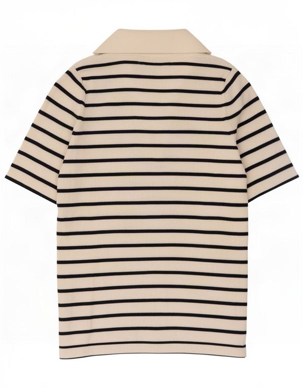 Marks & Spencer Womens Polo Shirt UK 12 Medium White Striped Cotton