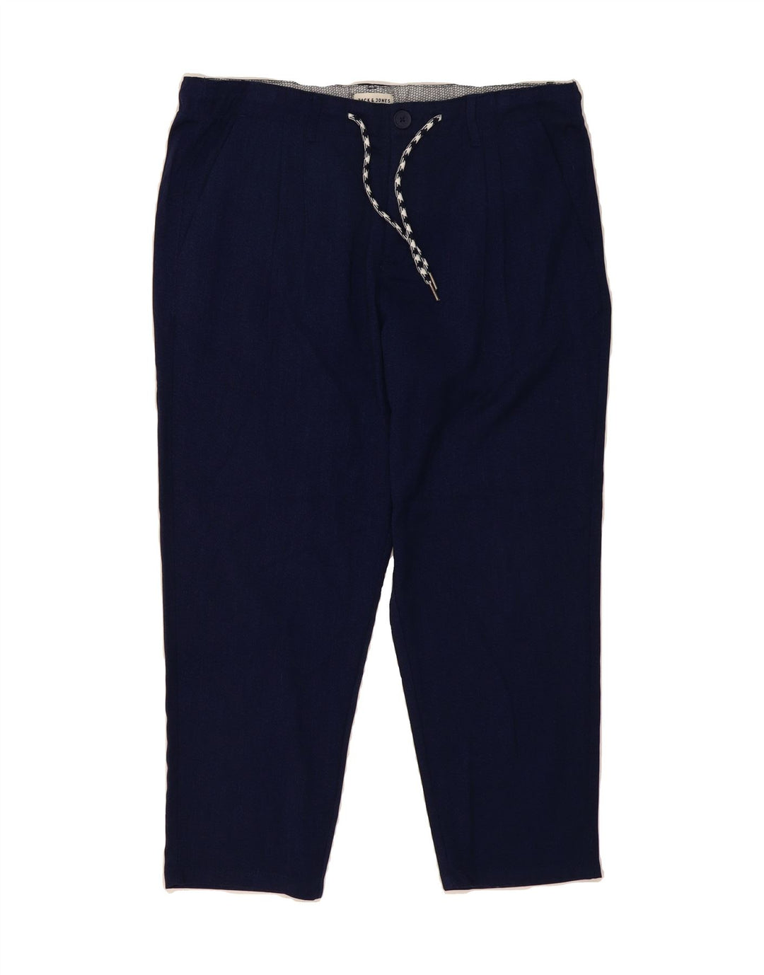 JACK & JONES Mens Straight Capri Trousers W34 L24  Navy Blue Polyester Vintage Jack & Jones and Second-Hand Jack & Jones from Messina Hembry 
