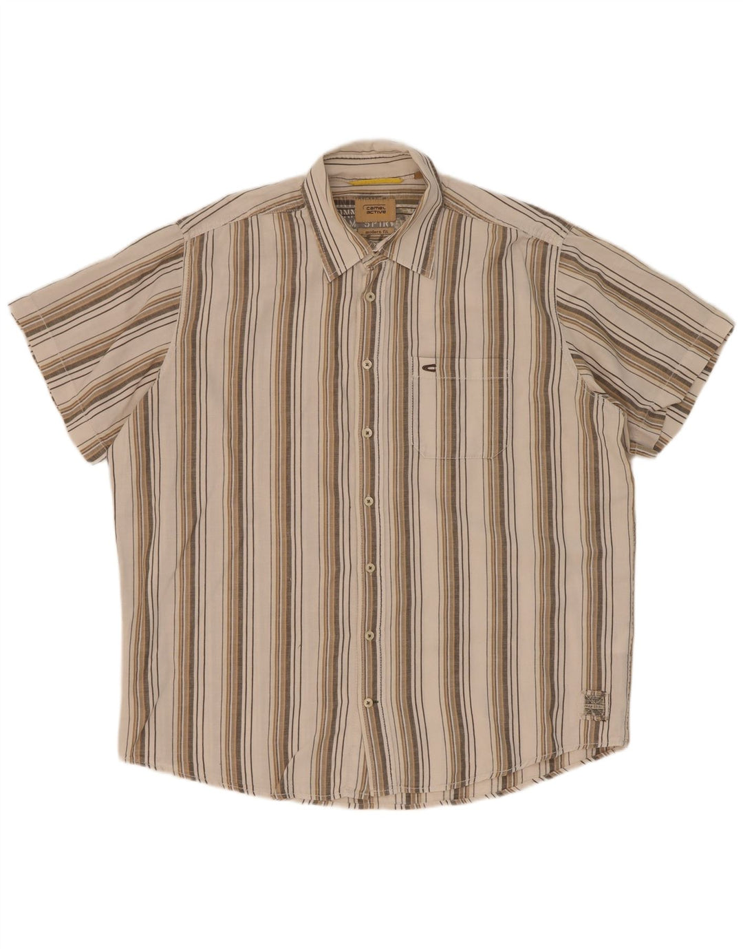 Camicia a maniche corte dal taglio moderno da uomo Camel Active XL in cotone a righe beige