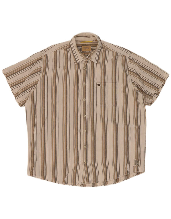 Camicia a maniche corte dal taglio moderno da uomo Camel Active XL in cotone a righe beige