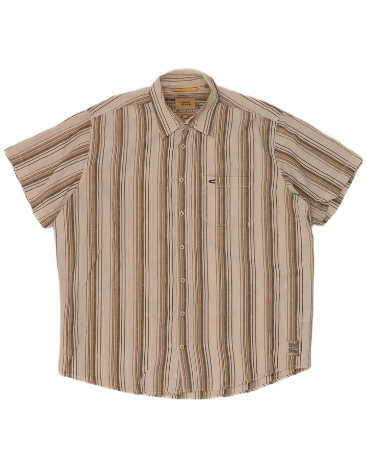 Camicia a maniche corte dal taglio moderno da uomo Camel Active XL in cotone a righe beige