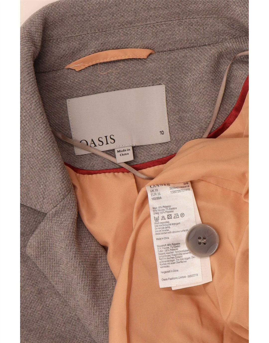 Giacca blazer da donna a vestibilità ampia con 1 bottone Oasis UK 10 piccola in poliestere grigio