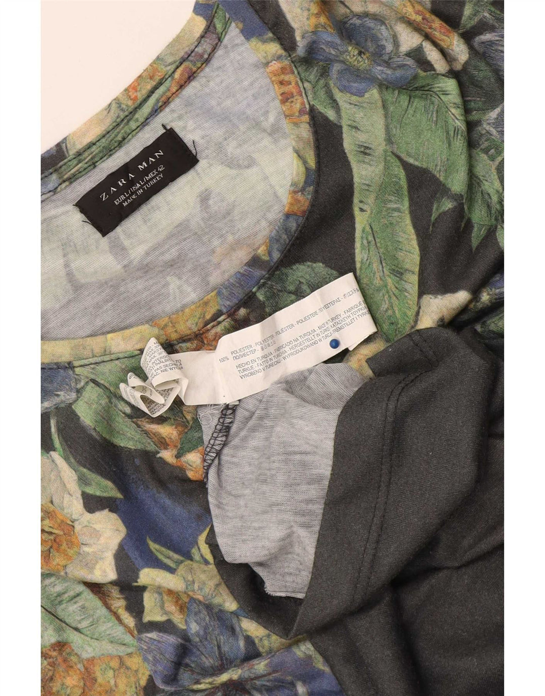 T-shirt grafica da uomo Zara Top grande in poliestere floreale grigio