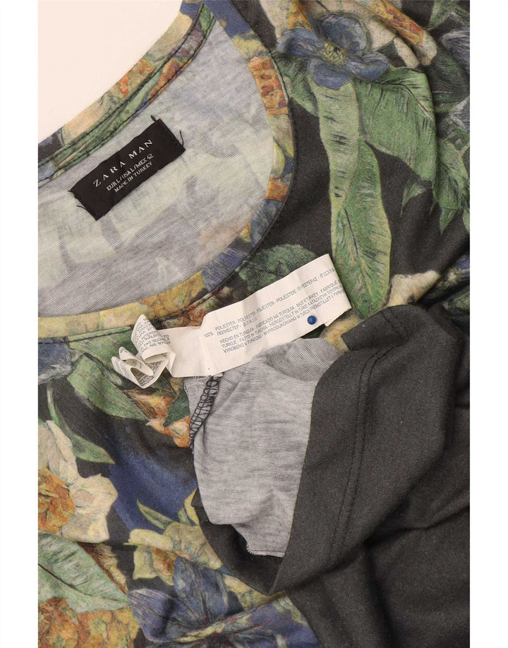 T-shirt grafica da uomo Zara Top grande in poliestere floreale grigio