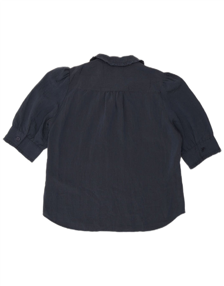 Camicetta da donna con volant sul davanti di French Connection UK 12 medio blu navy