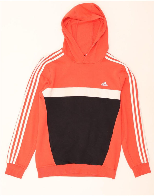 Felpa con cappuccio da ragazzo Adidas 15-16 anni in cotone color block arancione