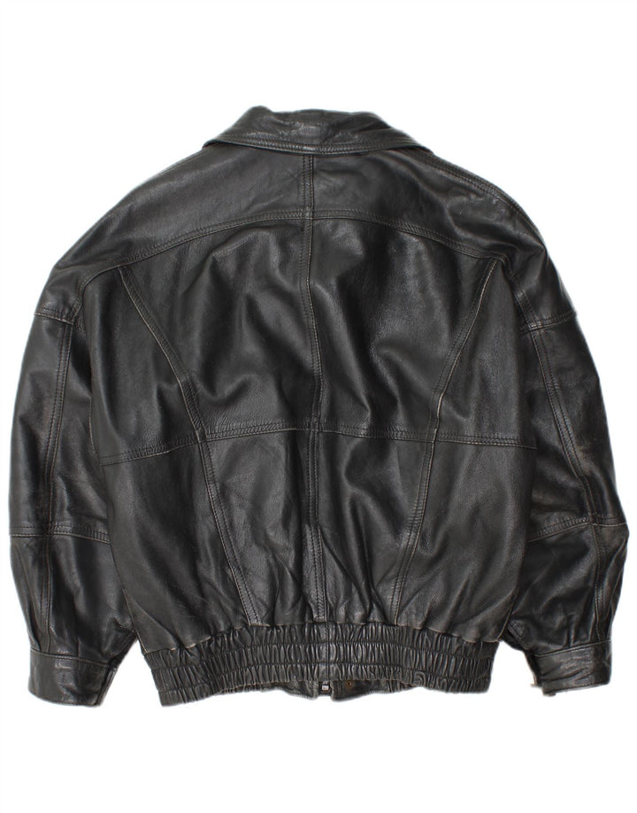 Giacca in pelle vintage da uomo UK 36 piccola in pelle nera