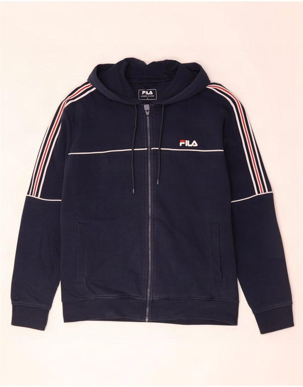 Fila Mens Zip Hoodie Sweater Large Navy Blue Striped Cotton