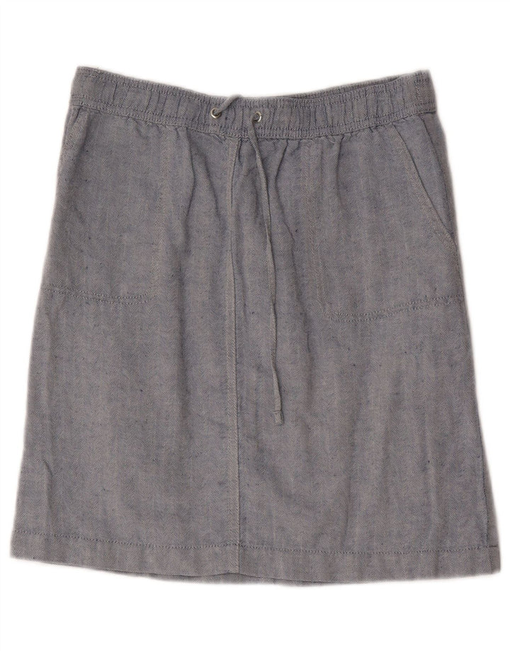 Gonna longuette da donna Marks & Spencer UK 10 piccola W30 lino blu a spina di pesce