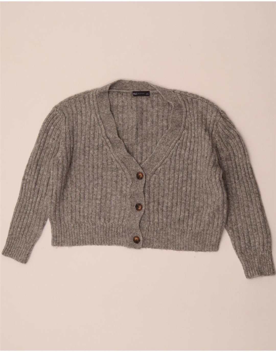 Maglione cardigan oversize corto da donna Marks & Spencer UK 16 grande grigio