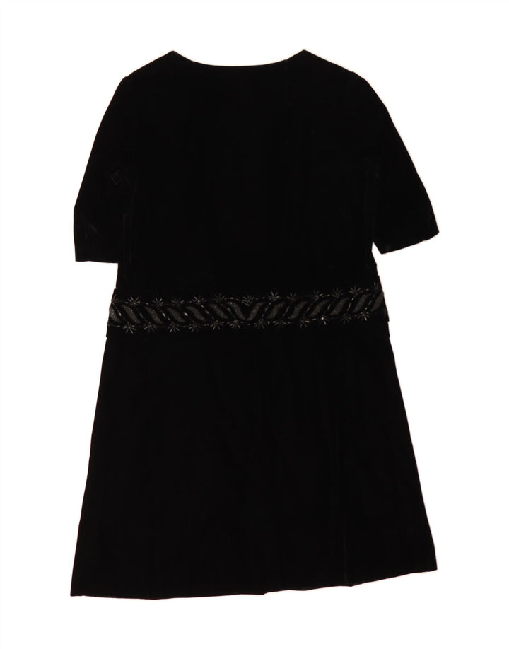 VINTAGE Womens 3/4 Sleeve A-Line Dress UK 14 Medium Black Vintage Vintage and Second-Hand Vintage from Messina Hembry 