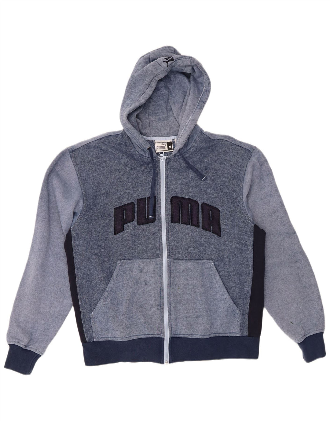 Felpa con cappuccio e zip grafica PUMA da uomo in cotone color block blu medio