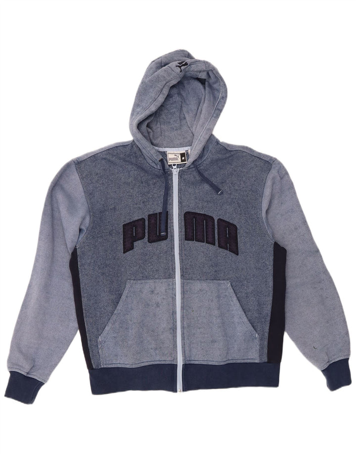 Felpa con cappuccio e zip grafica PUMA da uomo in cotone color block blu medio