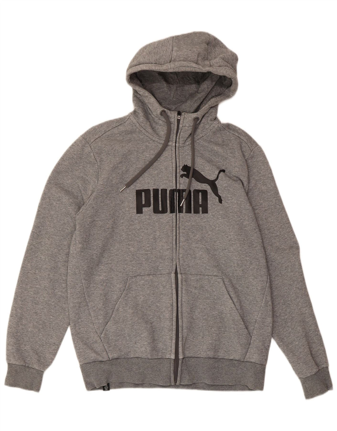 Felpa con cappuccio e zip grafica PUMA da uomo in cotone mélange grigio medio