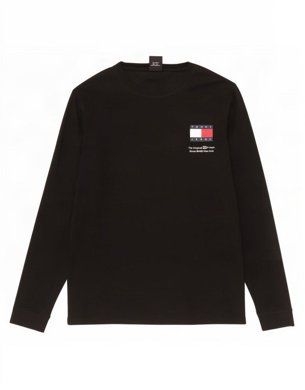 Tommy Hilfiger Uomo Graphic Top Manica Lunga Grande Cotone Nero