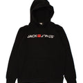 JACK & JONES Mens Graphic Hoodie Jumper Medium Black Cotton Vintage Jack & Jones and Second-Hand Jack & Jones from Messina Hembry 
