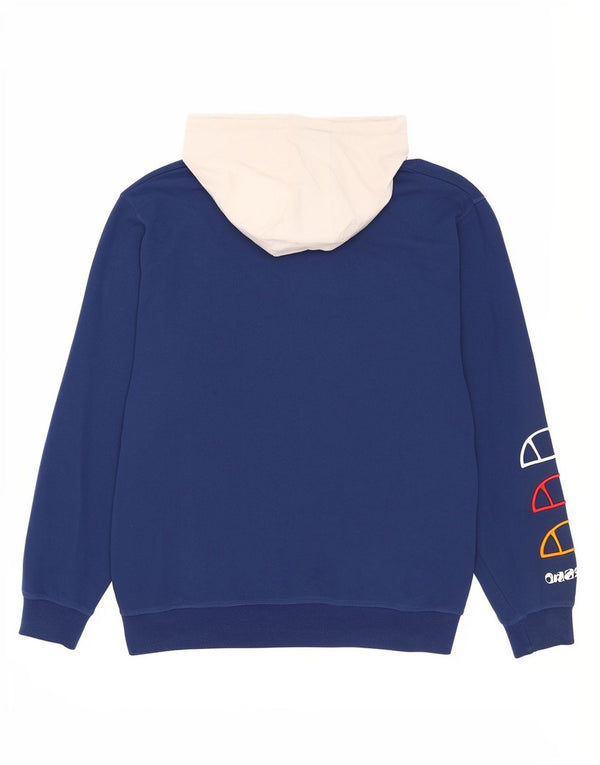 Ellesse, maglione con cappuccio grafico da uomo con zip e collo, grande, in cotone color block blu