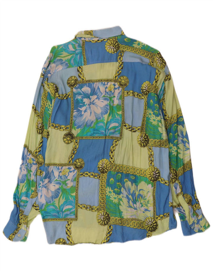 Camicia Vintage Uomo XL Blu Patchwork Viscosa