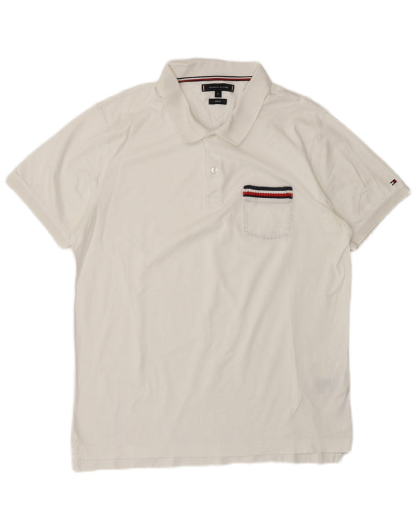 Polo slim fit da uomo Tommy Hilfiger XL in cotone bianco