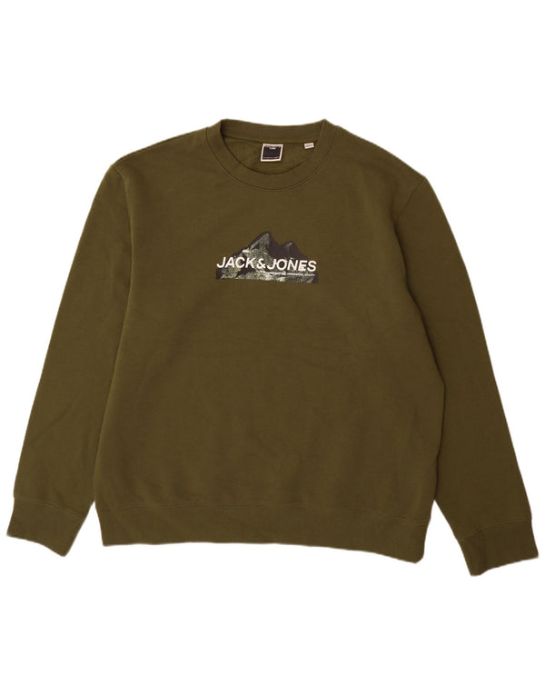 Jack & Jones Felpa con grafica da uomo Maglione 2XL Cotone kaki