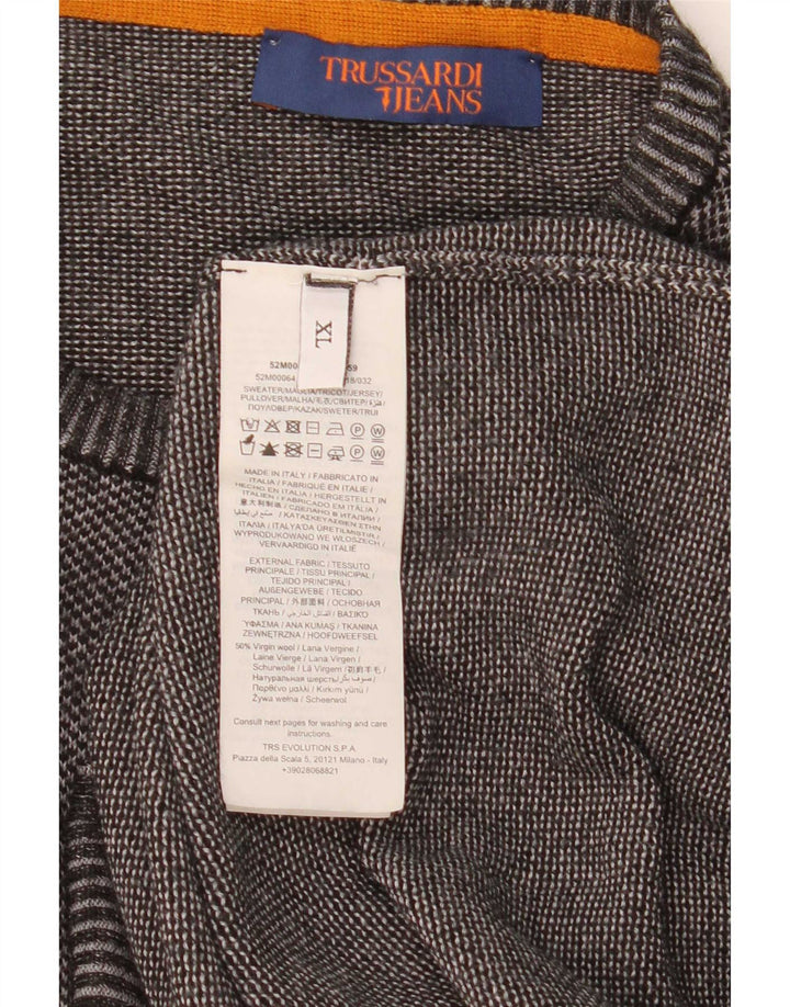 Maglione Trussardi Jeans Uomo Girocollo XL Grigio Lana Vergine