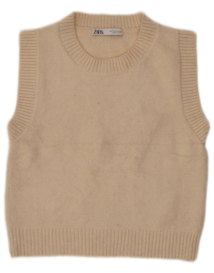 Canotta corta da donna Zara UK 10 piccola Beige