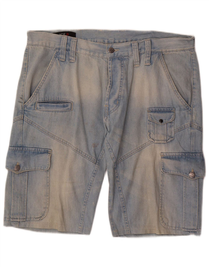 Pantaloncini di jeans cargo da uomo Iceberg W36 di grandi dimensioni in cotone blu