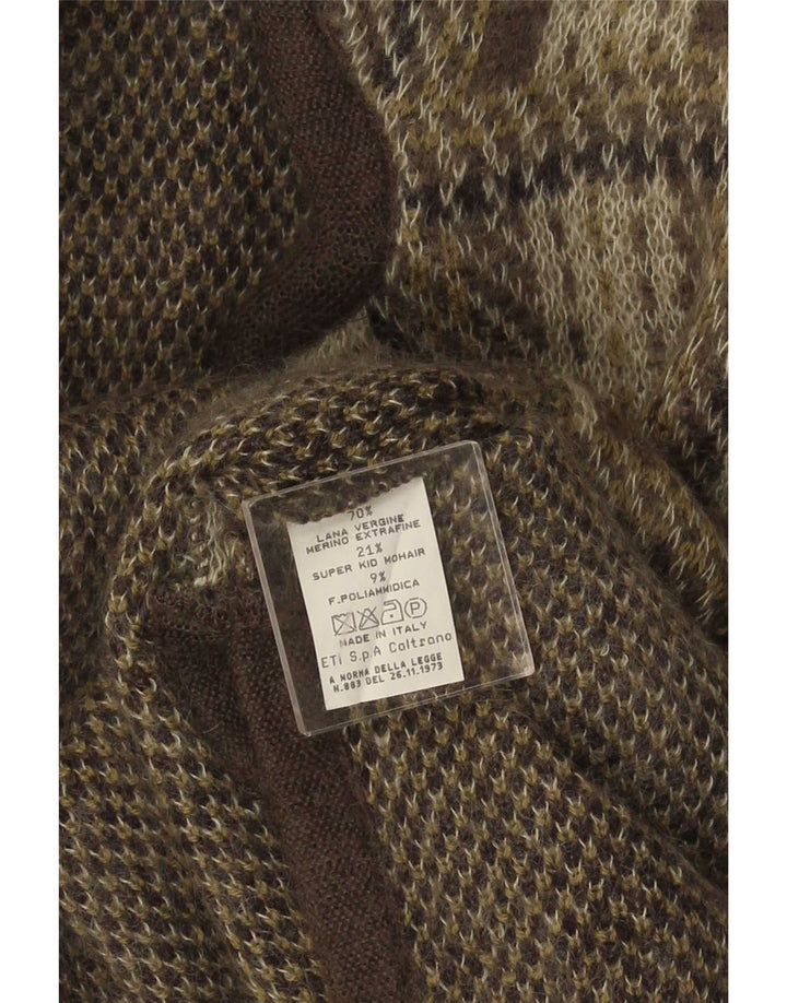 Maglione cardigan da donna vintage UK 16 lana a quadri grigi grandi