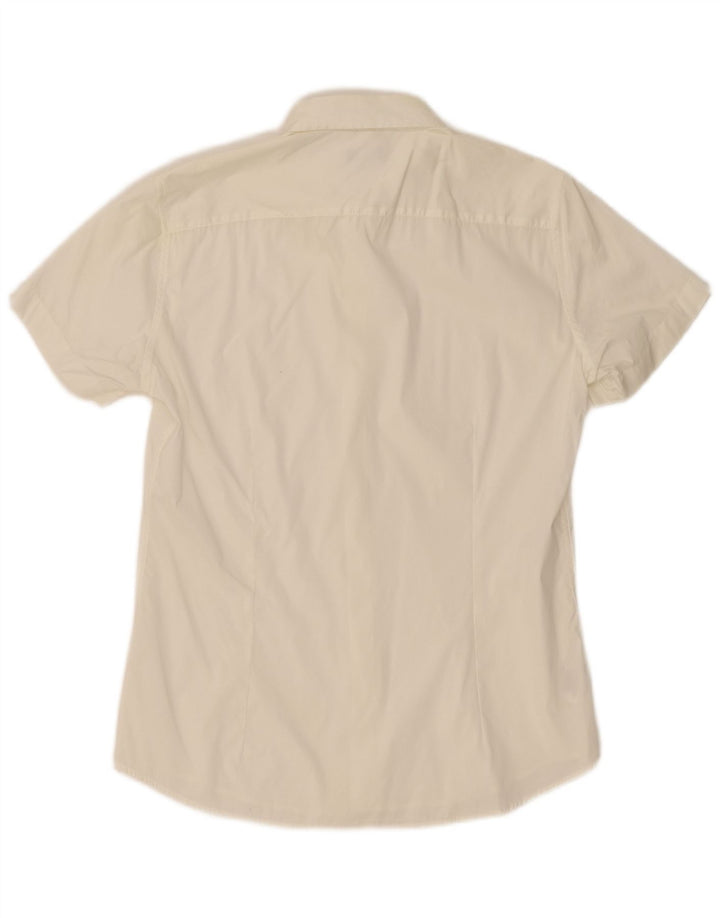 Camicia Benetton Uomo Manica Corta Large Cotone Bianco