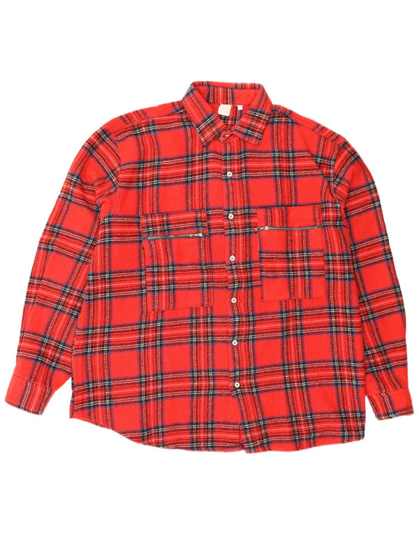 Camicia vintage da uomo in flanella a quadri rossi grandi