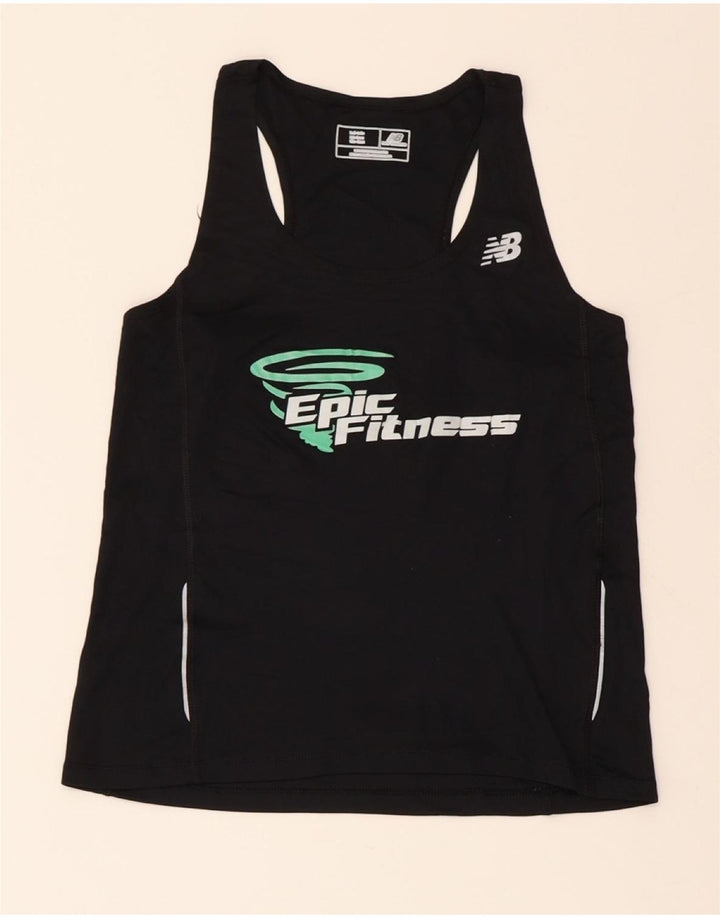 NEW BALANCE Womens Graphic Vest Top UK 8 Small Black Polyester Vintage New Balance and Second-Hand New Balance from Messina Hembry 